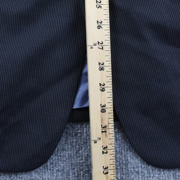 Carolina Herrera Suit Mens 41 Blue Pinstripe Wool Mohair 2 Piece Blazer Pants - Picture 9 of 16